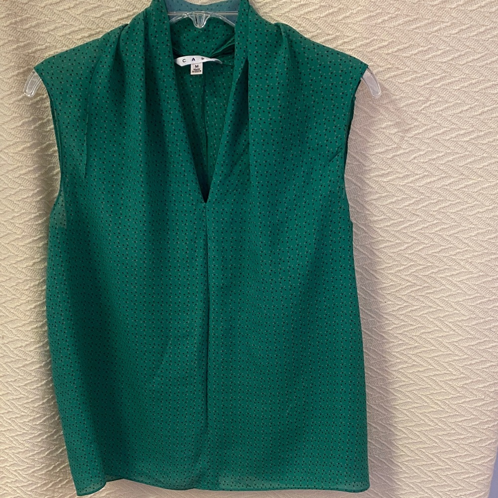 CAbi Emerald Green Sleeveless V-Neck Eyelet Blouse